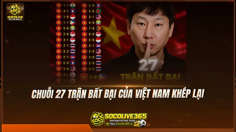 Chuỗi 27 trận bất bại của Việt Nam khép lại